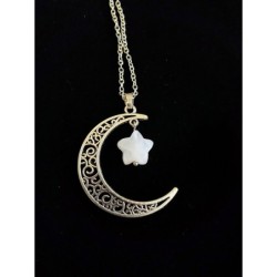 Pendentif lune et étoile quartz rose